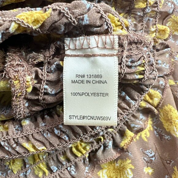 Boho Top Womens XXL Floral Hippie Ruched Balloon Sleeve V Neck Lightweight Shirt - Picture 4 of 9